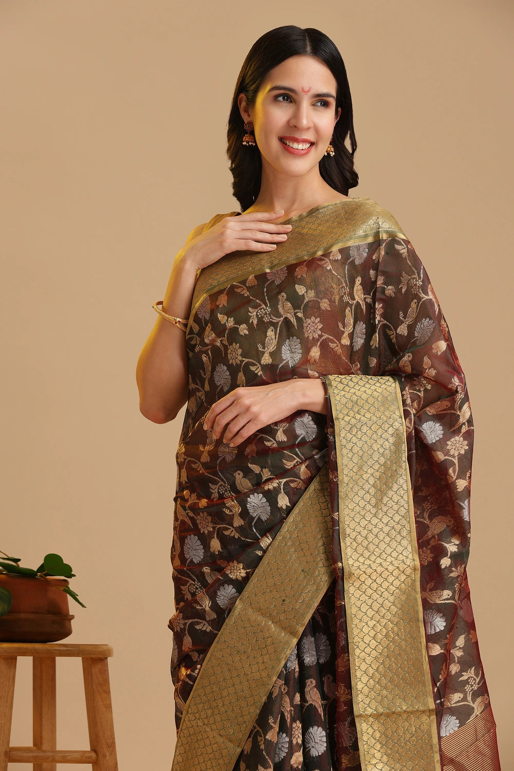 Bird Motif Elegance – Chanderi Pattu Silk Saree