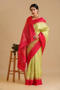 Shimmery White & Pink Aura Kodiyala Pure Silk Saree