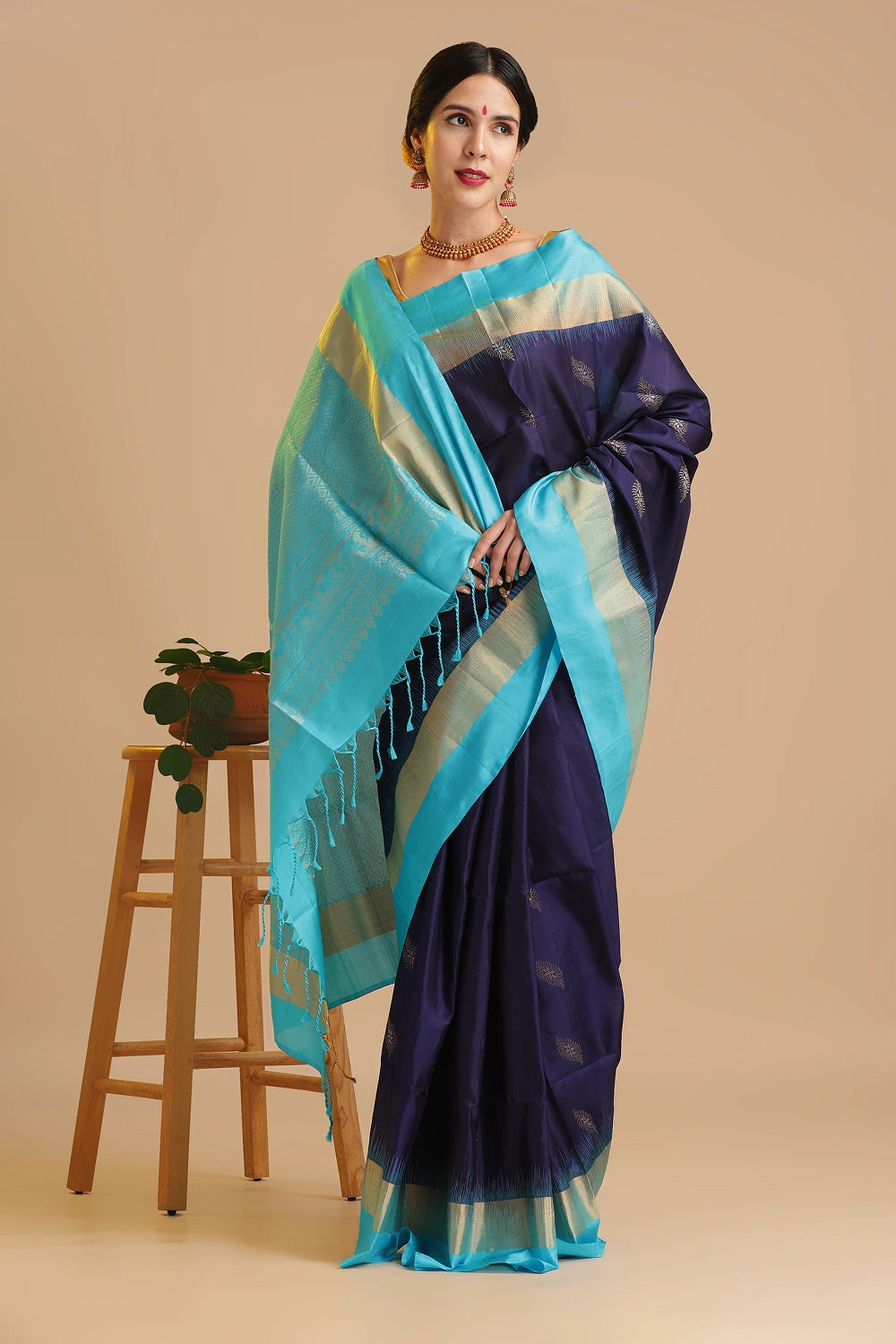 Dual Tone Blue Aura Kodiyala Pure Silk Saree