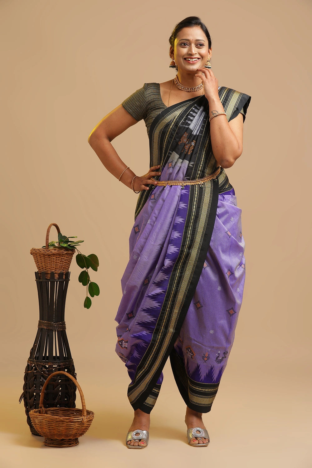 Purple Ilkal Saree with Tope Teni Pallu & Kasuti Embroidery – in Cotton Silk