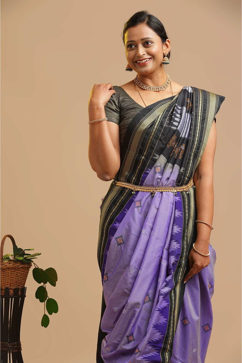 Purple Ilkal Saree with Tope Teni Pallu & Kasuti Embroidery – in Cotton Silk