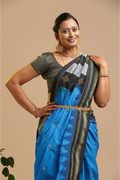 Blue Ilkal Saree with Tope Teni Pallu & Kasuti Embroidery – in Cotton Silk