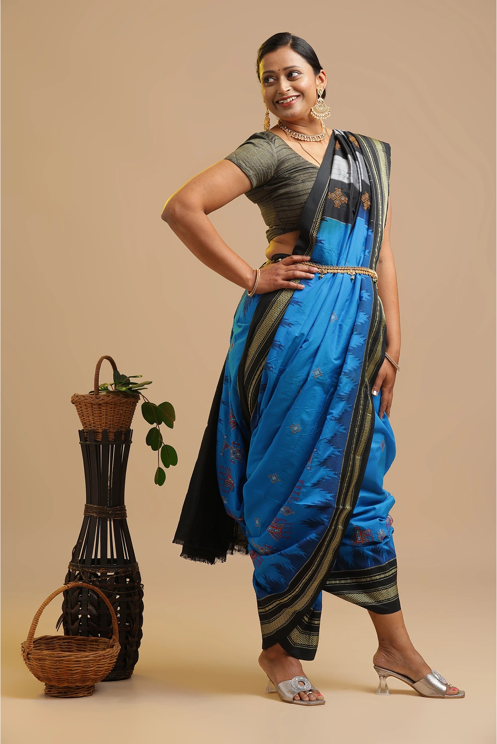 Blue Ilkal Saree with Tope Teni Pallu & Kasuti Embroidery – in Cotton Silk
