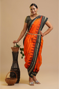 Orange Ilkal Saree with Tope Teni Pallu & Kasuti Embroidery – in Cotton Silk