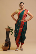 Teal Green Ilkal Saree with Tope Teni Pallu & Kasuti Embroidery – in Cotton Silk
