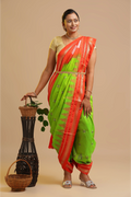 Bright Parrot Green Ilkal Saree with Kasuti Embroidery