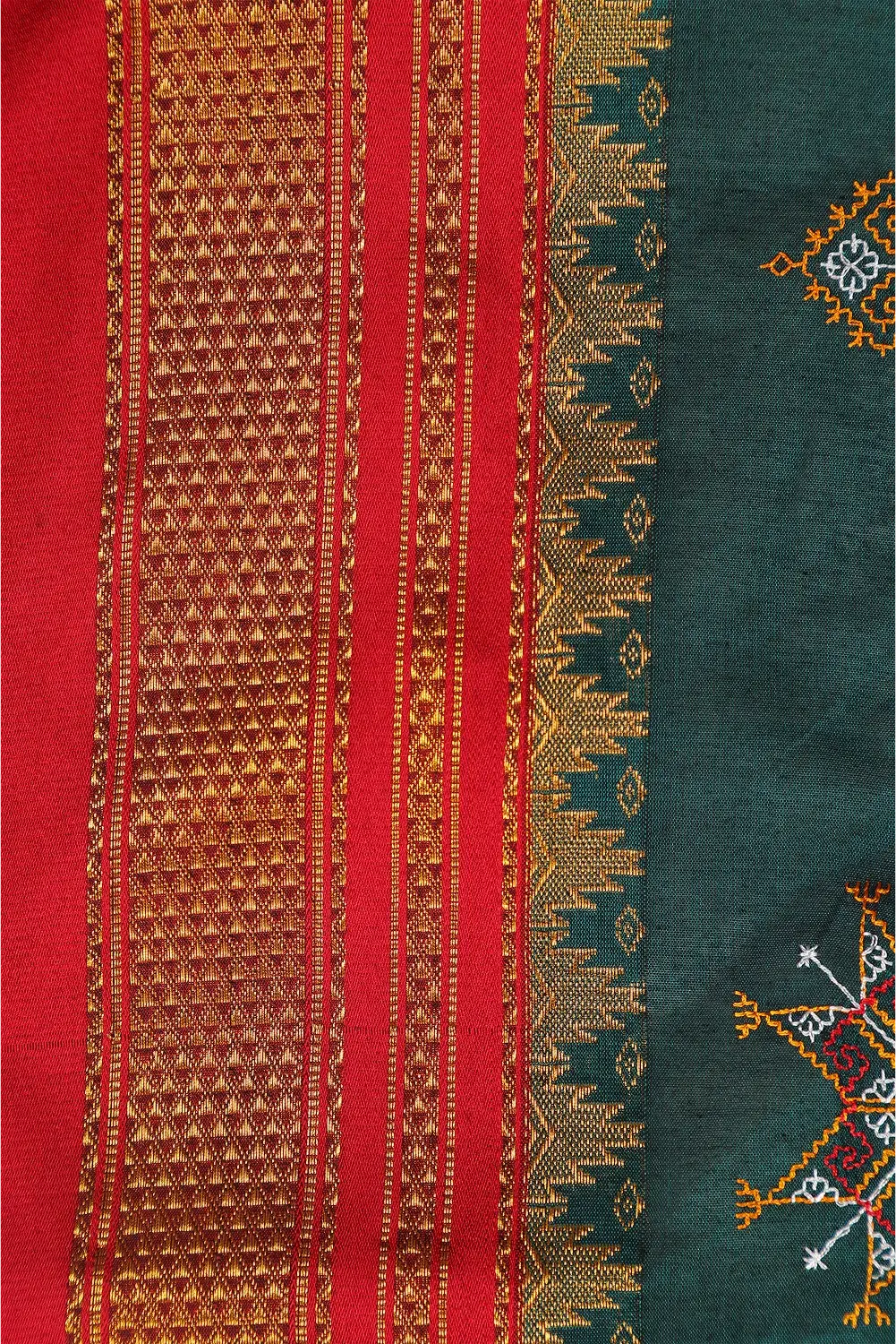 Teal Green Ilkal Saree with Tope Teni Pallu & Kasuti Embroidery – in Cotton Silk