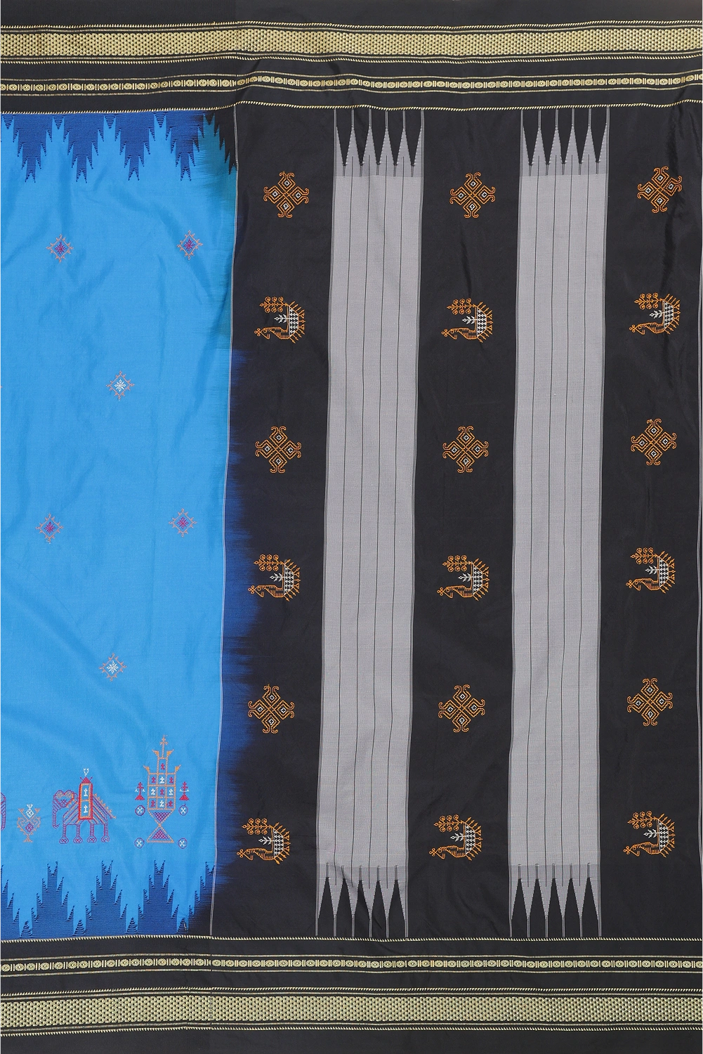 Blue Ilkal Saree with Tope Teni Pallu & Kasuti Embroidery – in Cotton Silk