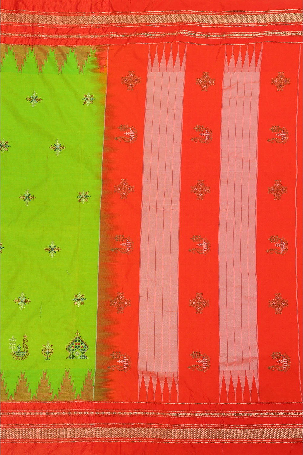 Bright Parrot Green Ilkal Saree with Kasuti Embroidery