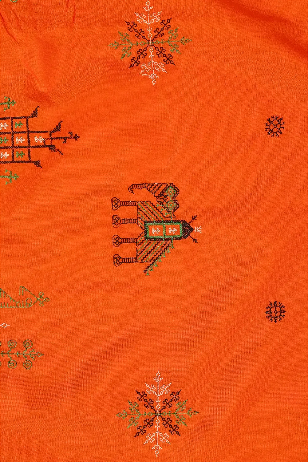 Orange Ilkal Saree with Tope Teni Pallu & Kasuti Embroidery – in Cotton Silk
