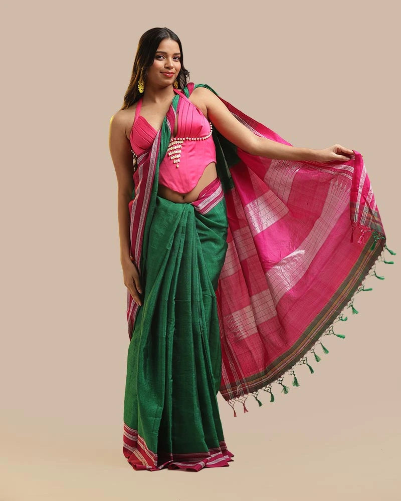 Emerald Green & Rani Pink Ilkal Saree