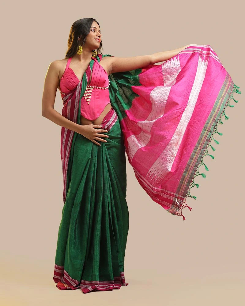 Emerald Green & Rani Pink Ilkal Saree