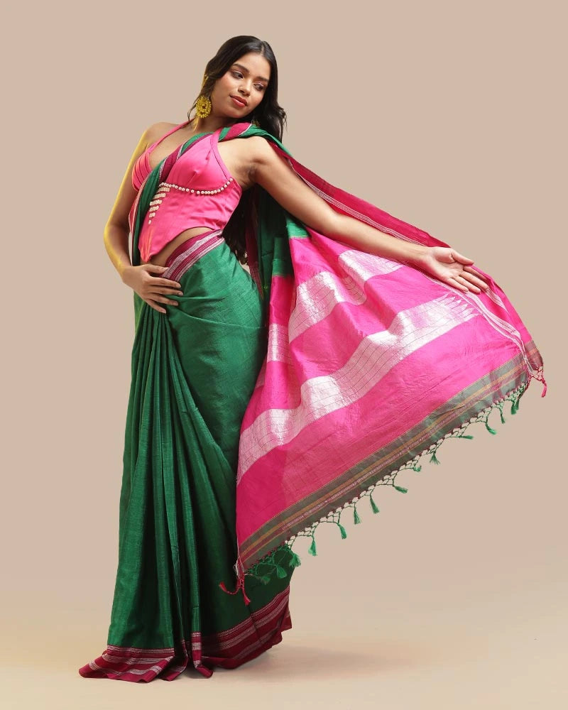 Emerald Green & Rani Pink Ilkal Saree