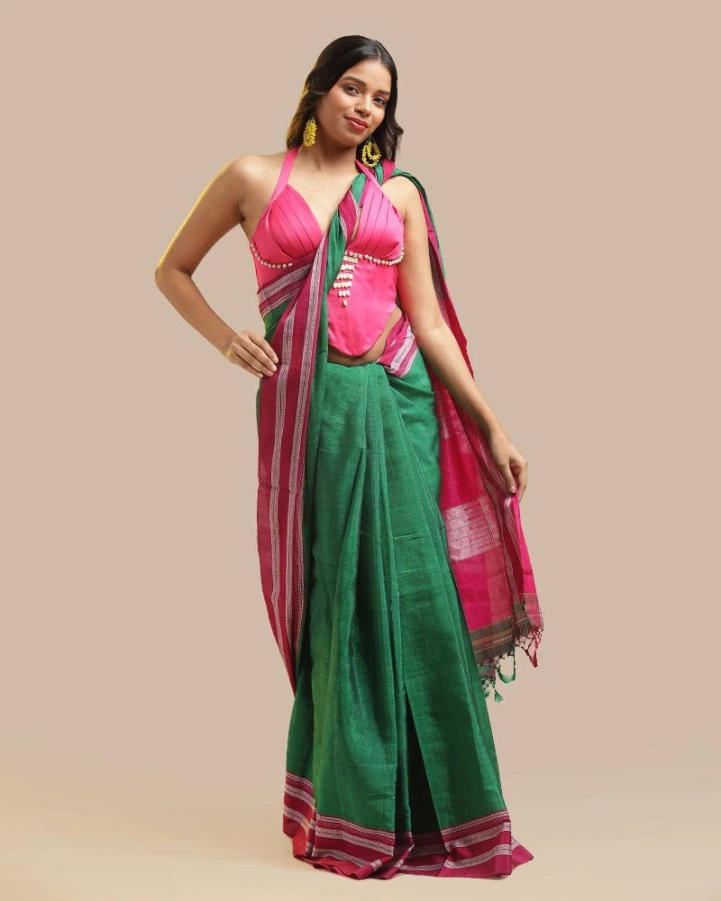 Emerald Green & Rani Pink Ilkal Saree