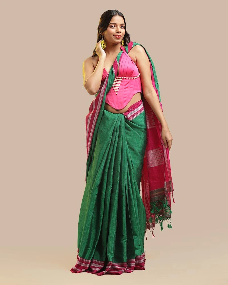 Emerald Green & Rani Pink Ilkal Saree