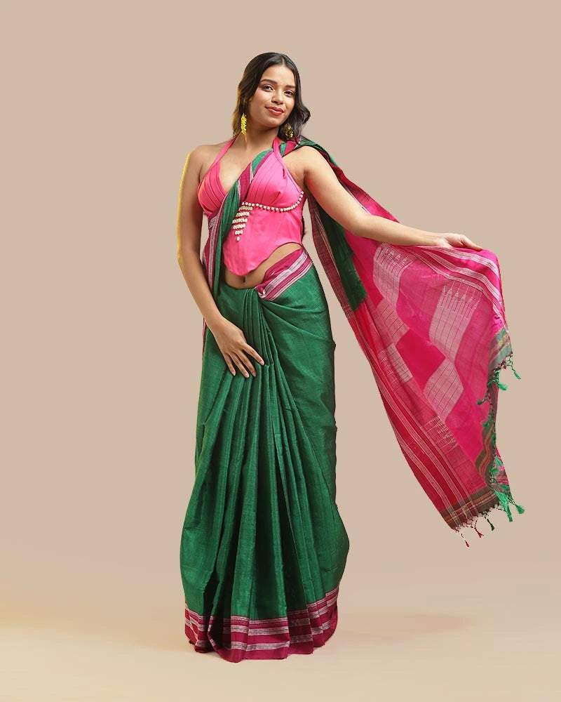 Emerald Green & Rani Pink Ilkal Saree