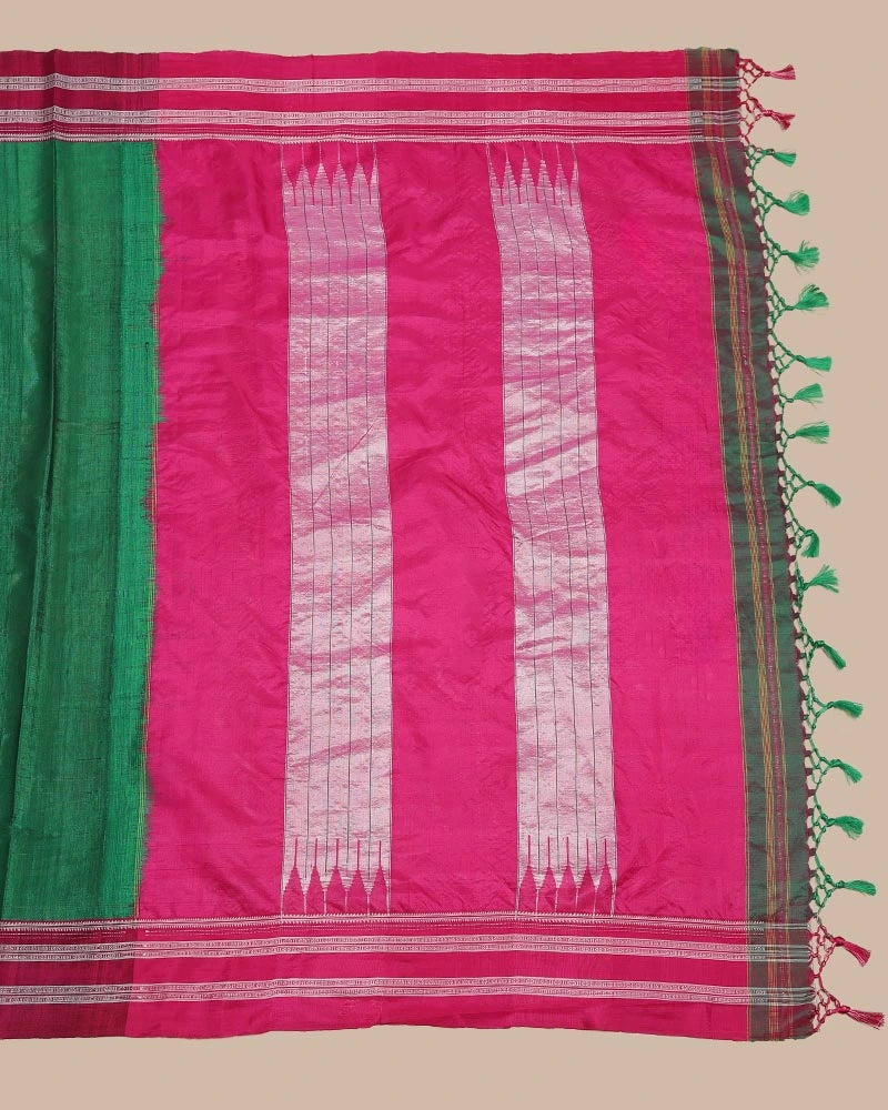 Emerald Green & Rani Pink Ilkal Saree