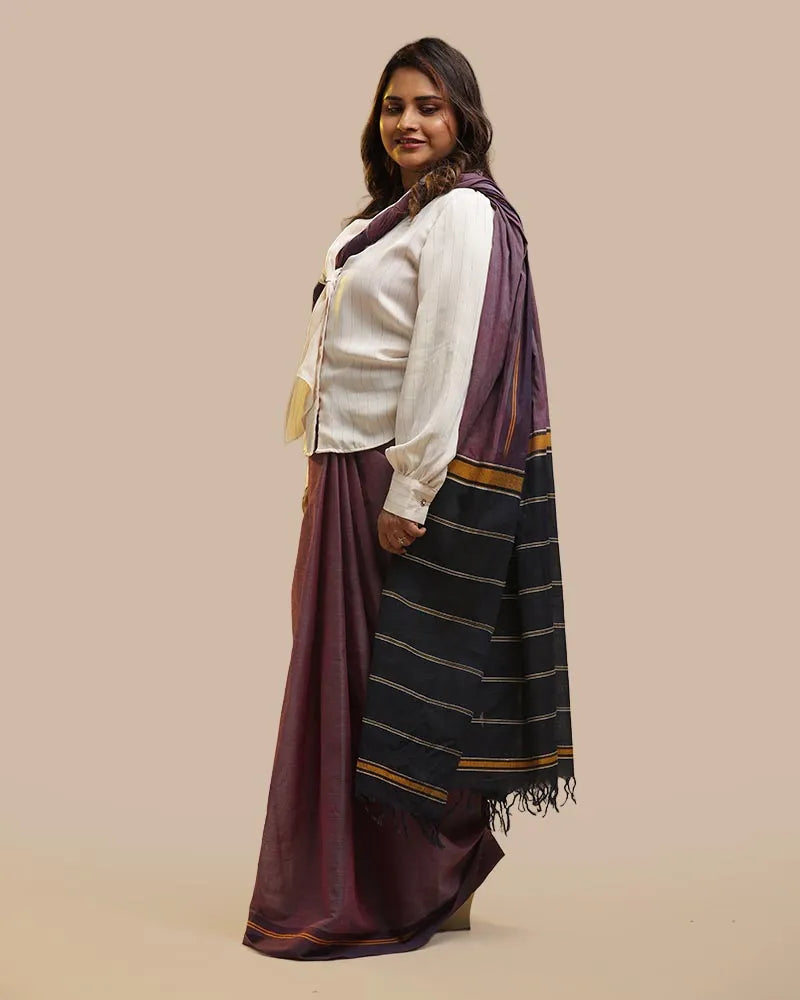 Deep Plum & Black Udupi Cotton Saree