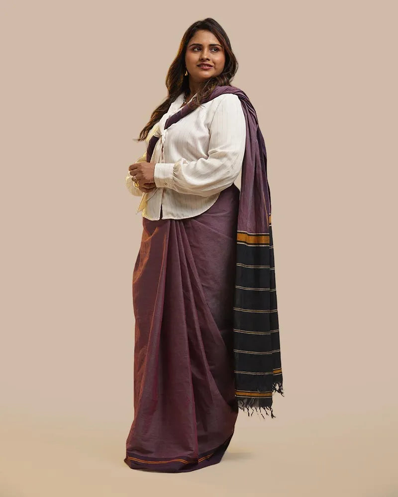 Deep Plum & Black Udupi Cotton Saree