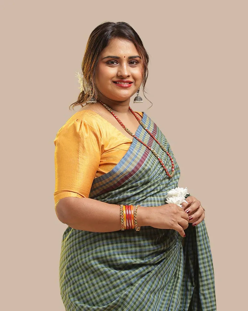 Moss Green & Blue Udupi Cotton Saree