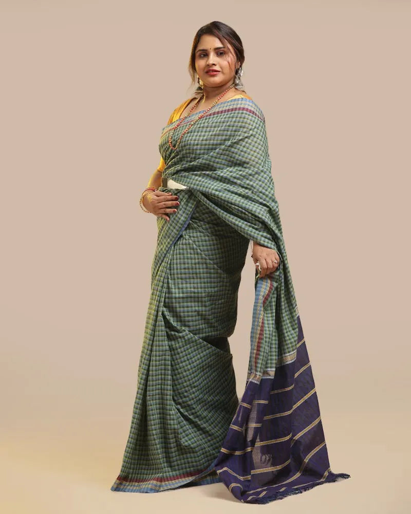 Moss Green & Blue Udupi Cotton Saree