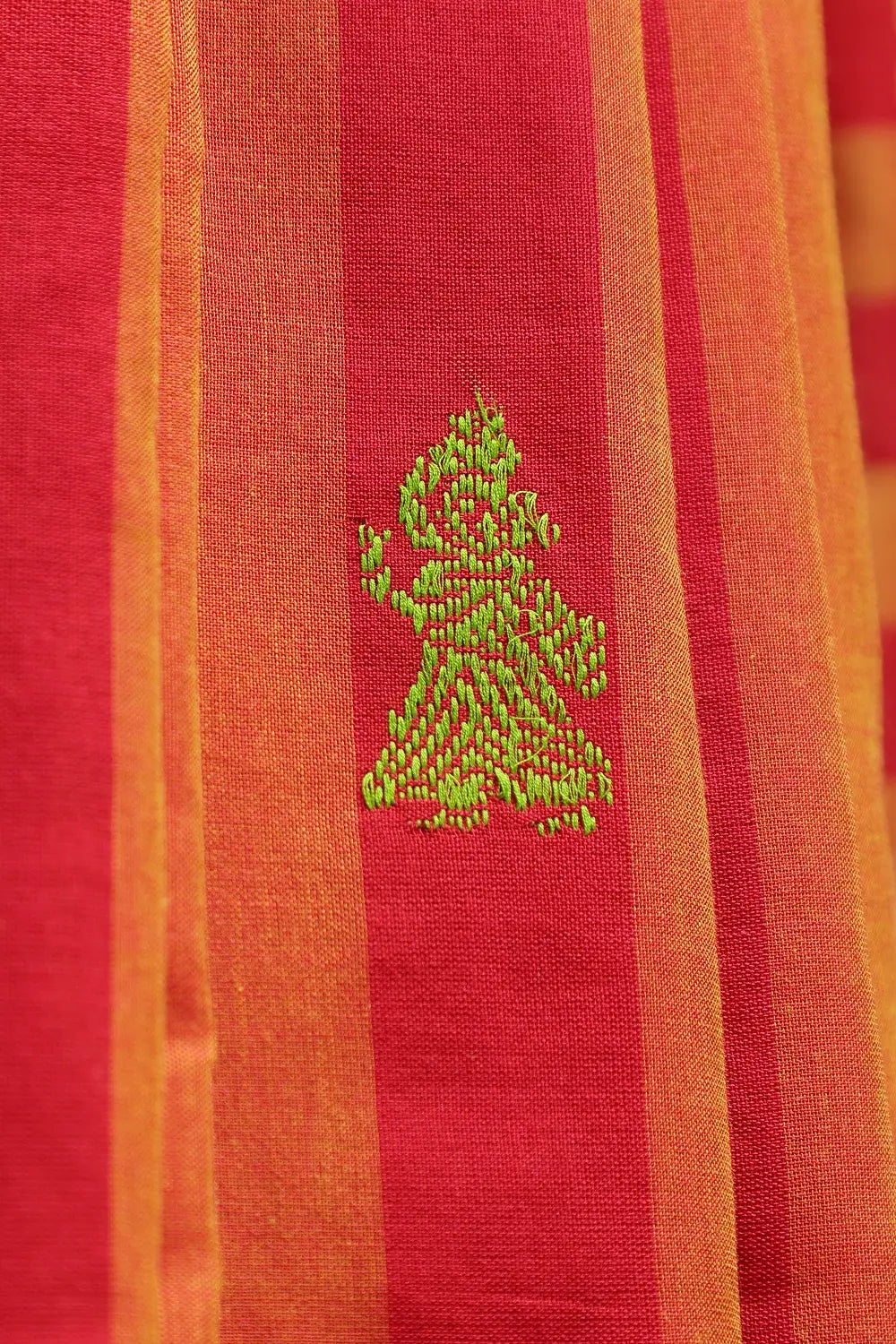 Sunset Stripes – Red & Orange Gollabhama Cotton Saree