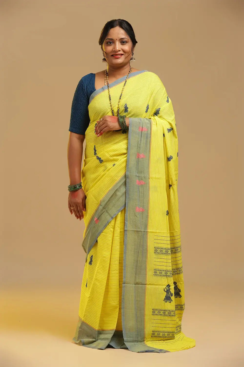 Sunny Amaltas - Yellow & Grey Gollabhama Cotton Saree