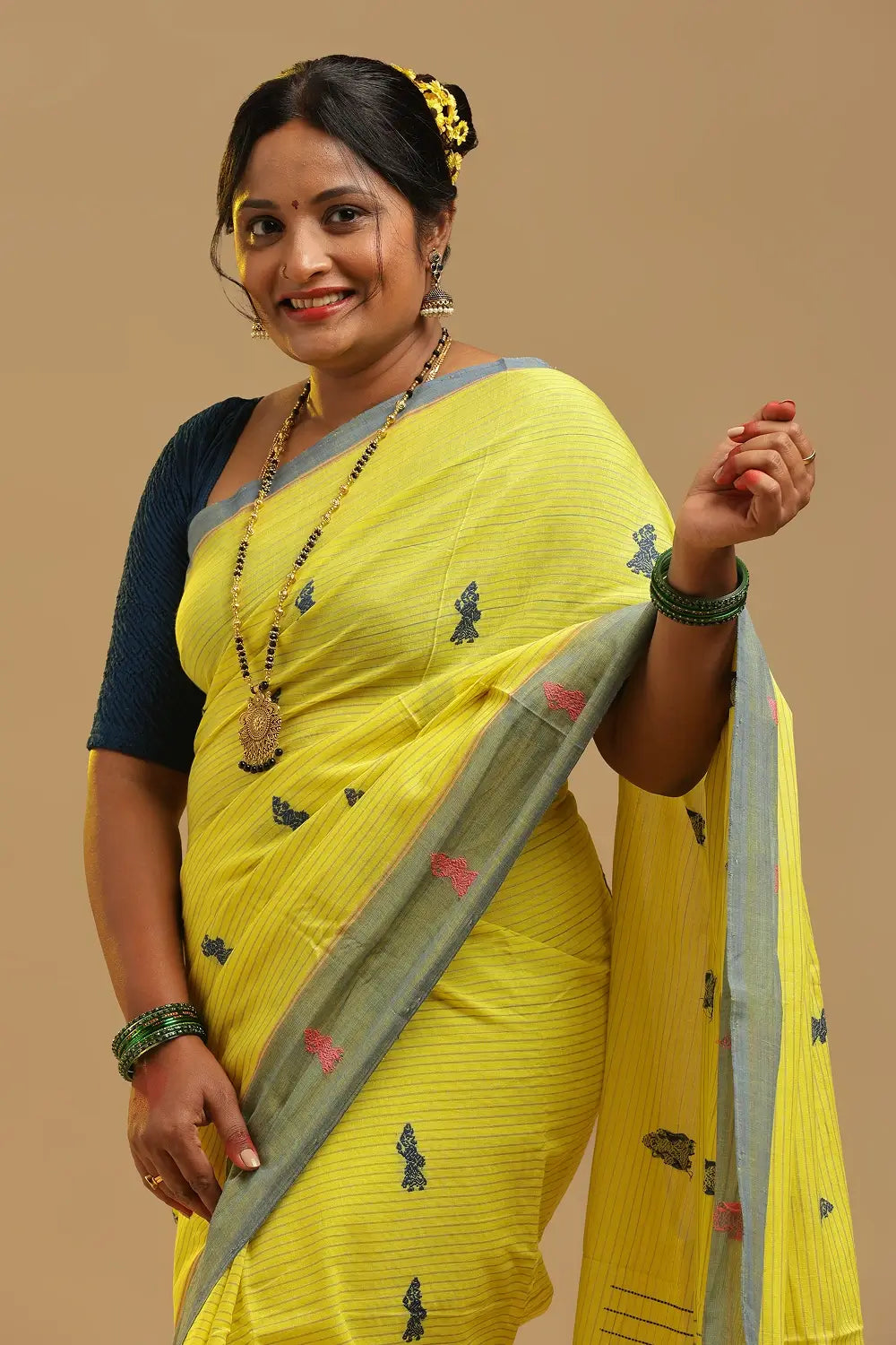 Sunny Amaltas - Yellow & Grey Gollabhama Cotton Saree