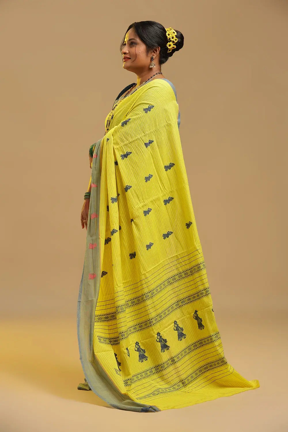 Sunny Amaltas - Yellow & Grey Gollabhama Cotton Saree