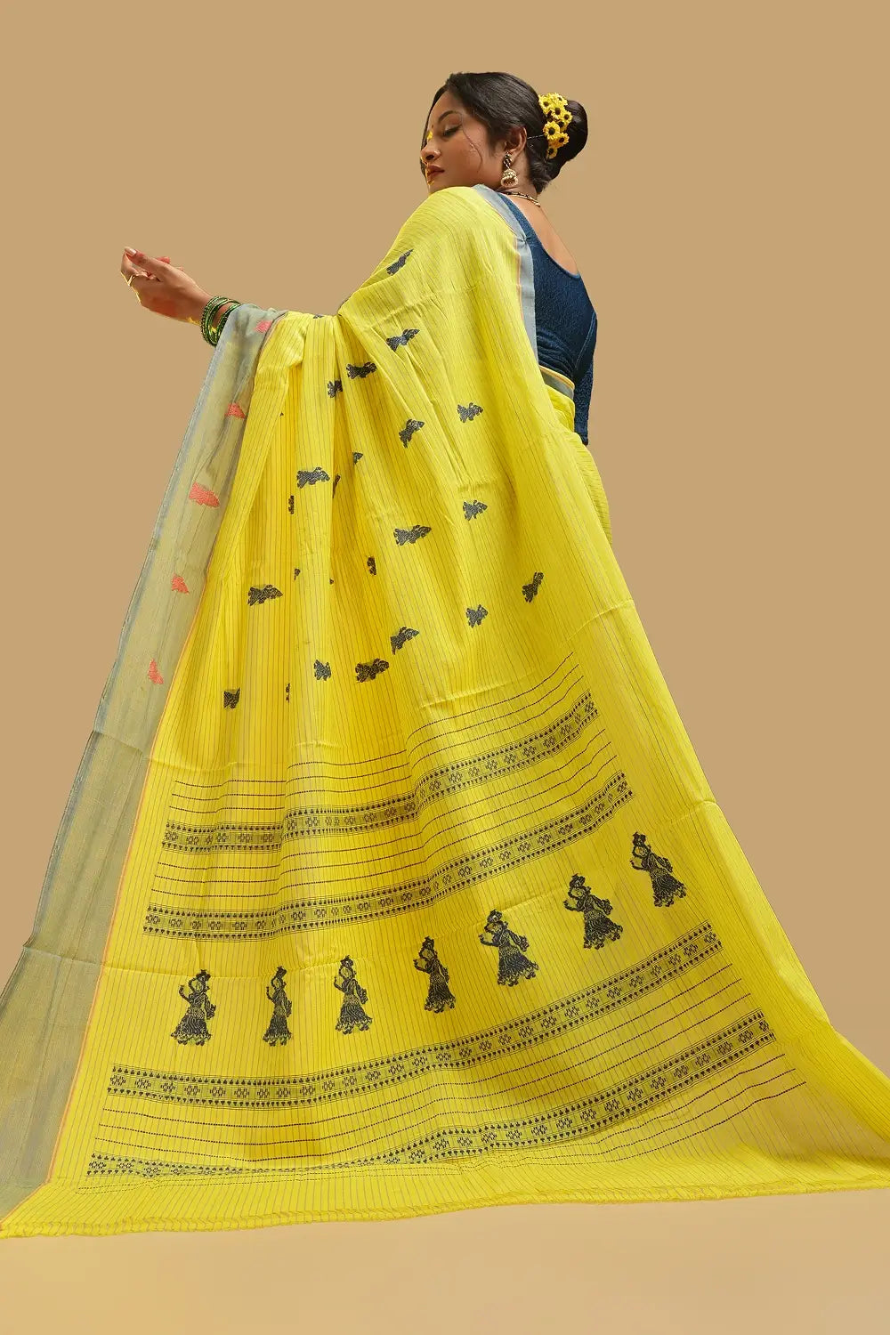Sunny Amaltas - Yellow & Grey Gollabhama Cotton Saree