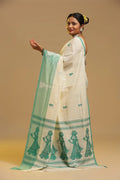 White Elegance – White & Mint Green Gollabhama Cotton Saree