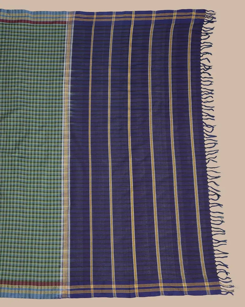 Moss Green & Blue Udupi Cotton Saree