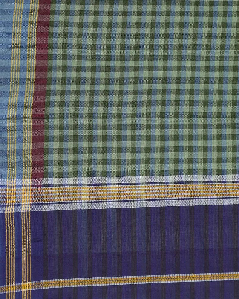 Moss Green & Blue Udupi Cotton Saree