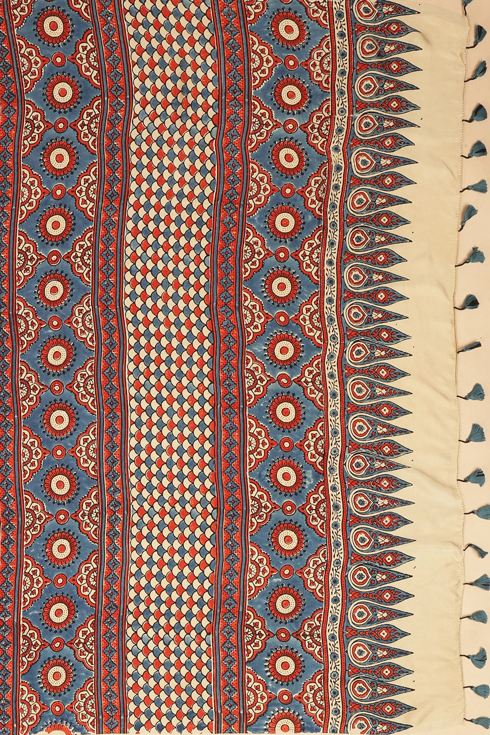 Off White Harmony – Ajrakh Block Printed Modal Silk Saree