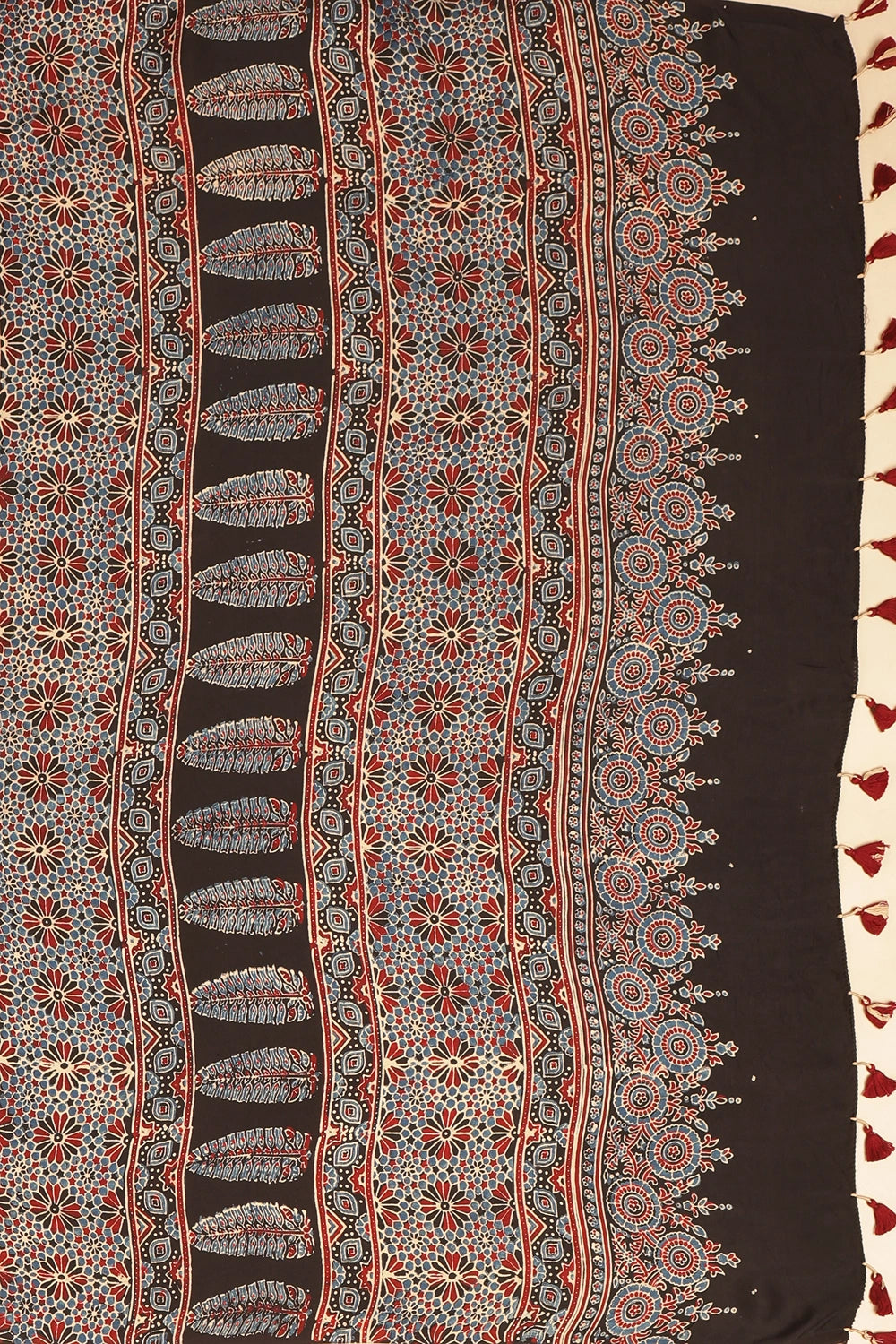 Black Heritage Charm – Classic Ajrakh Block Printed Modal Silk Saree
