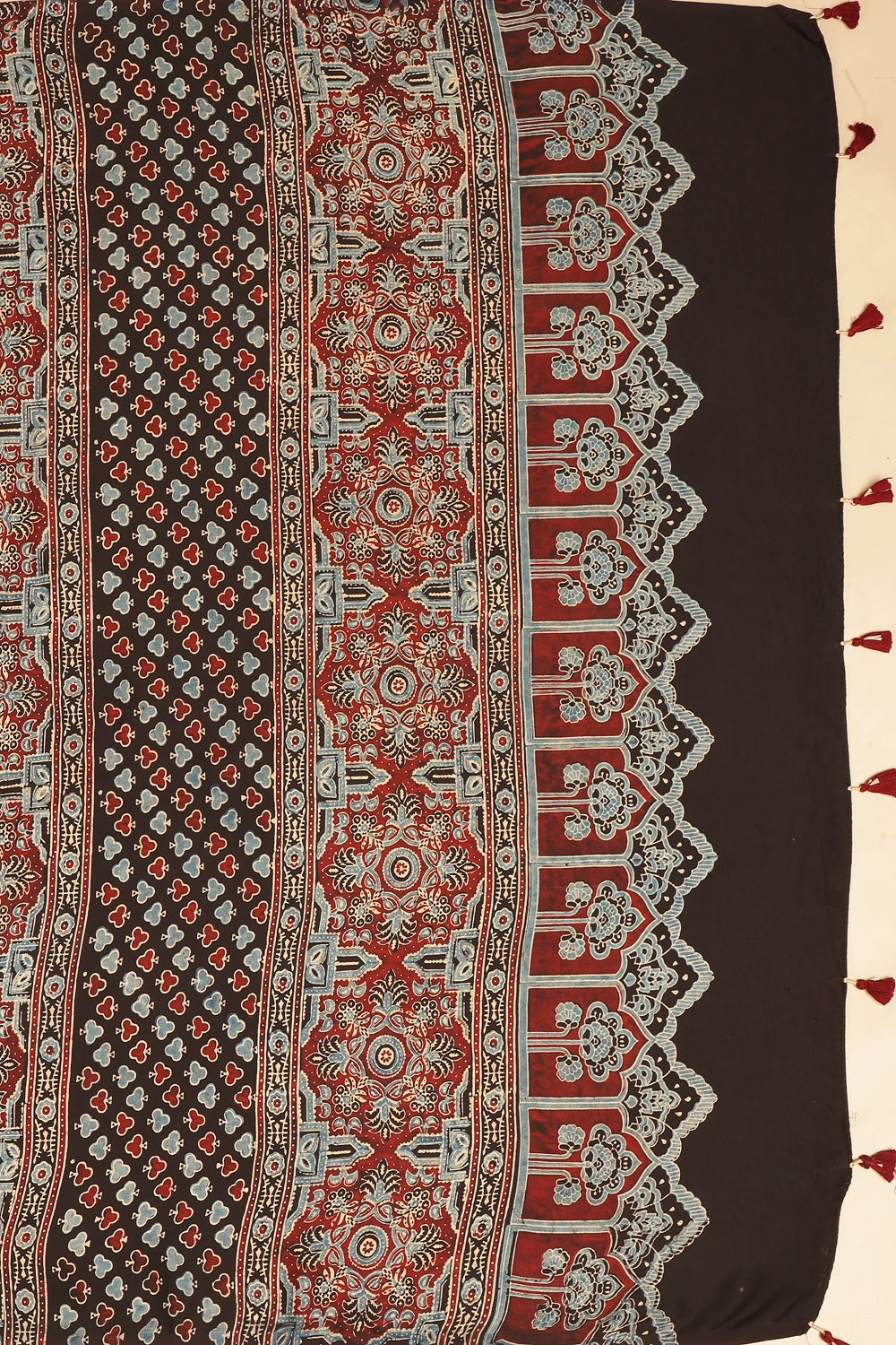 Black Harmony – Ajrakh Block Printed Modal Silk Saree