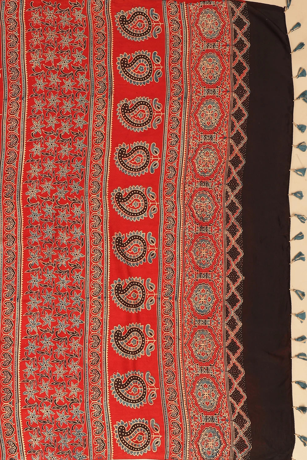 Red Harmony – Ajrakh Block Printed Modal Silk Saree