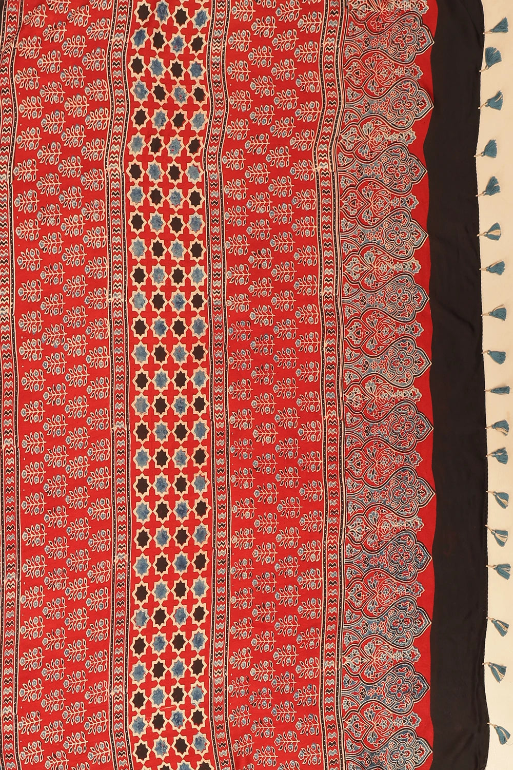 Red Harmony – Ajrakh Block Printed Modal Silk Saree
