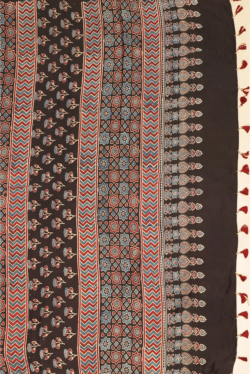Black Harmony – Ajrakh Block Printed Modal Silk Saree