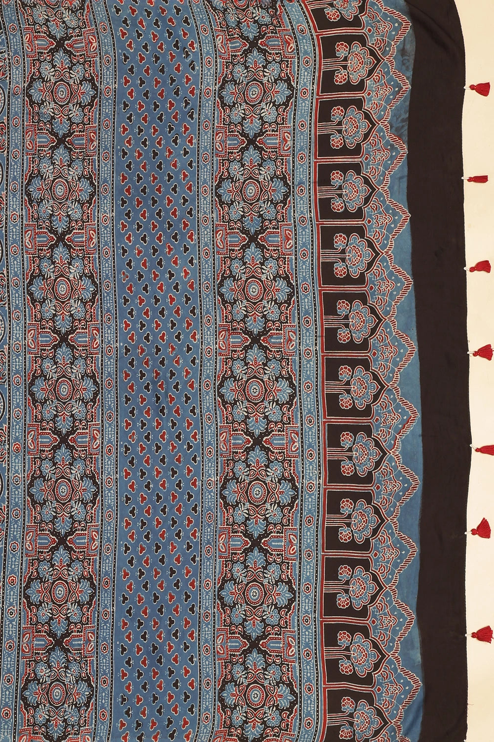 Blue Heritage Charm – Classic Ajrakh Block Printed Modal Silk Saree