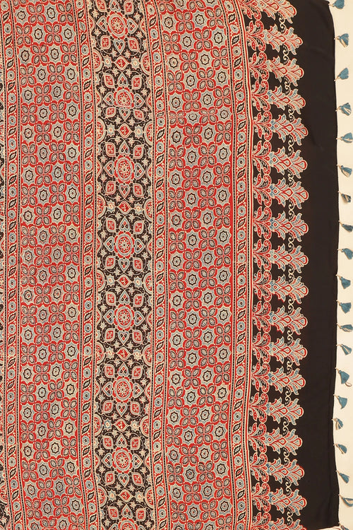 Brown Heritage Charm – Classic Ajrakh Modal Silk Saree with Abstract Marble Pattern