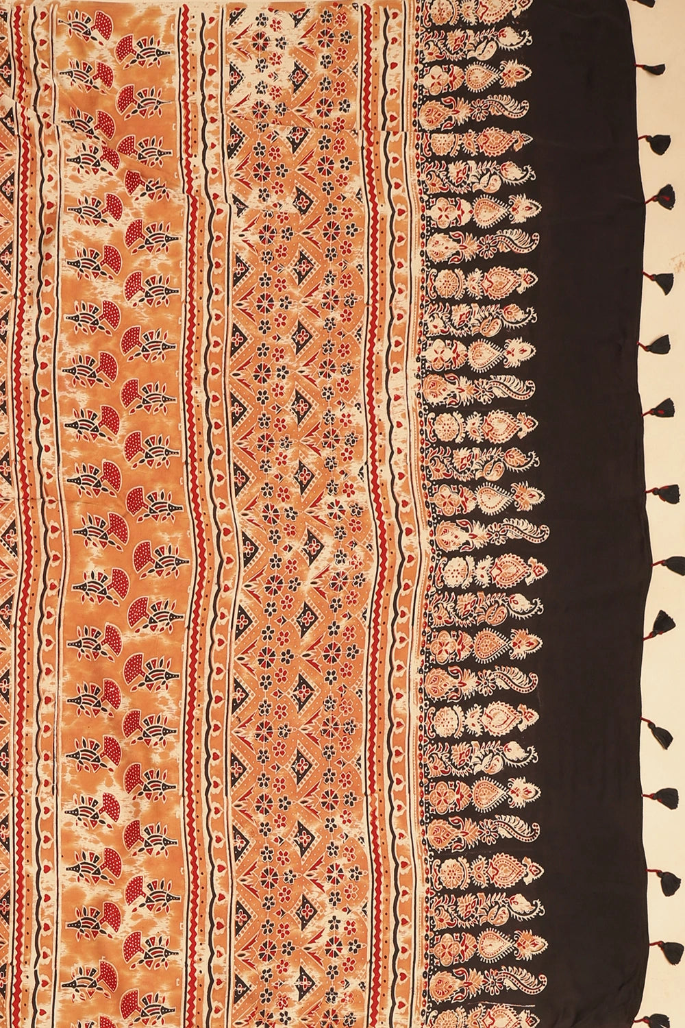Off - White Heritage Charm – Classic Ajrakh Block Printed Modal Silk Saree