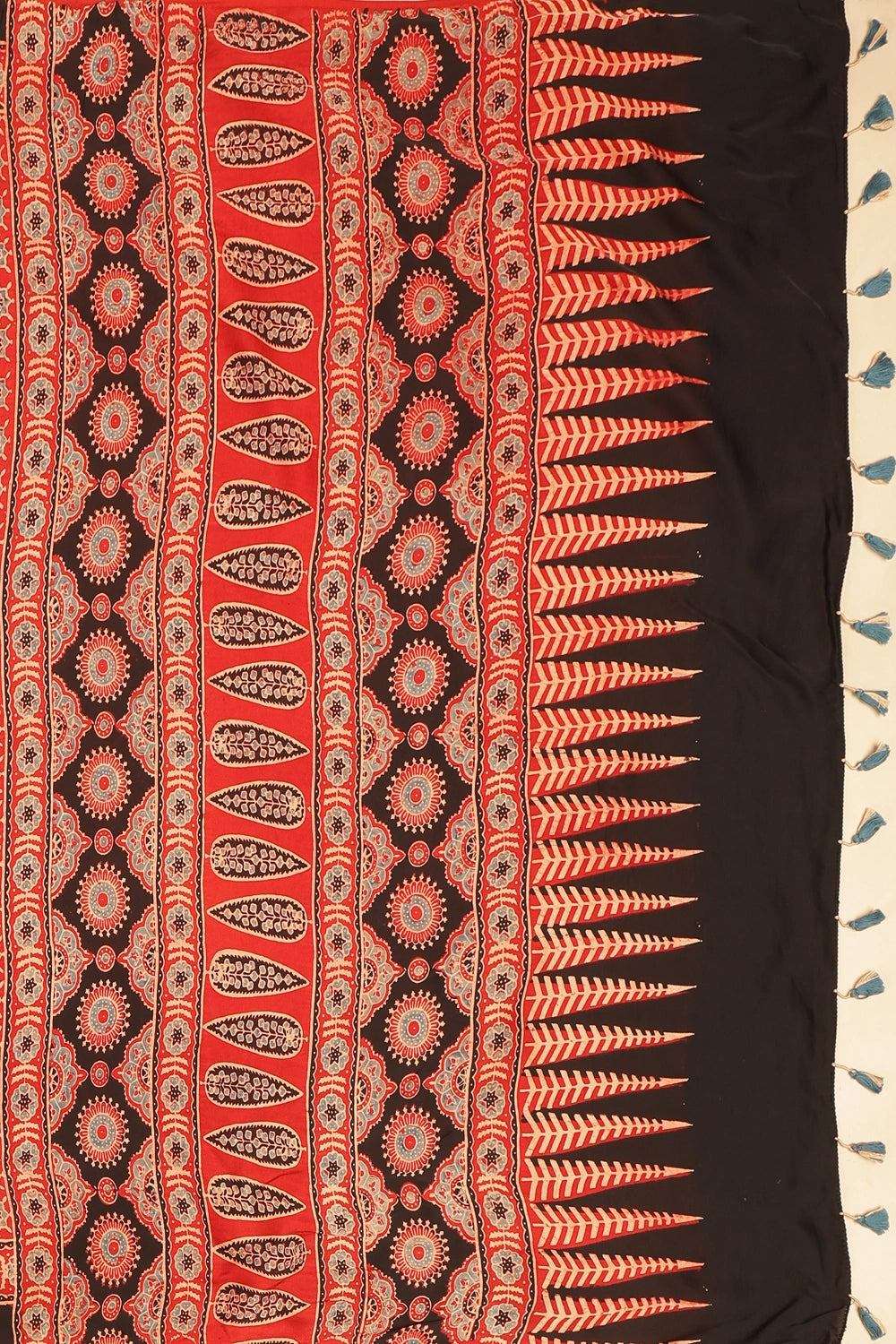 Red Harmony – Ajrakh Block Printed Modal Silk Saree