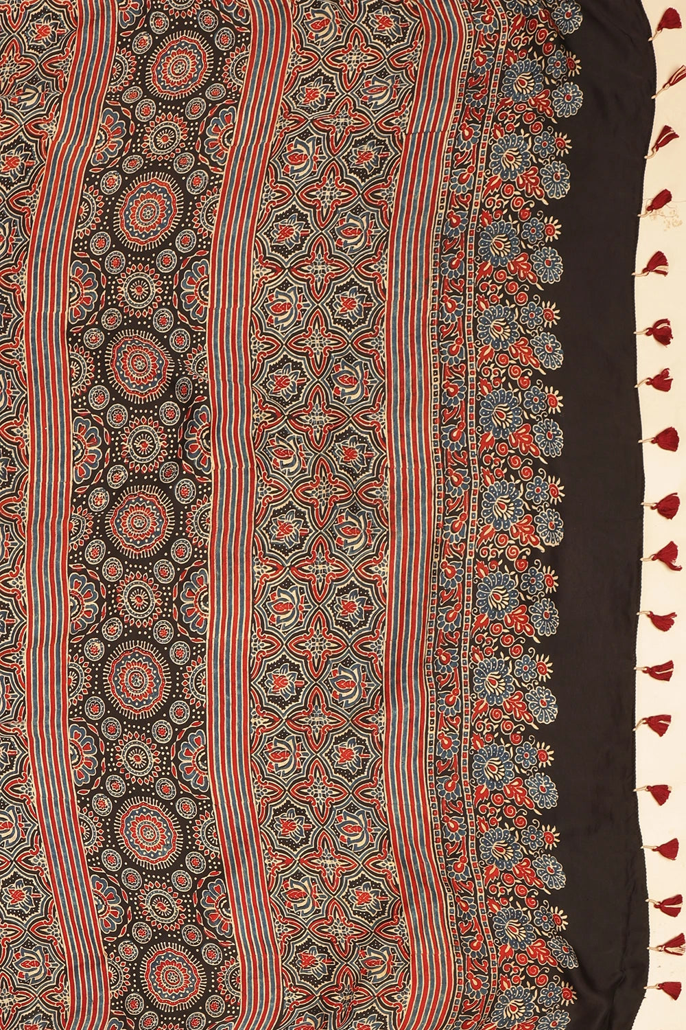 Black Harmony – Ajrakh Block Printed Modal Silk Saree