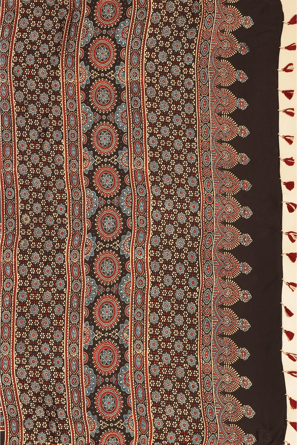 Black Harmony – Ajrakh Block Printed Modal Silk Saree