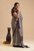 Black Harmony – Ajrakh Block Printed Modal Silk Saree