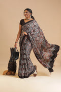Black Harmony – Ajrakh Block Printed Modal Silk Saree
