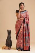 Red Harmony – Ajrakh Block Printed Modal Silk Saree