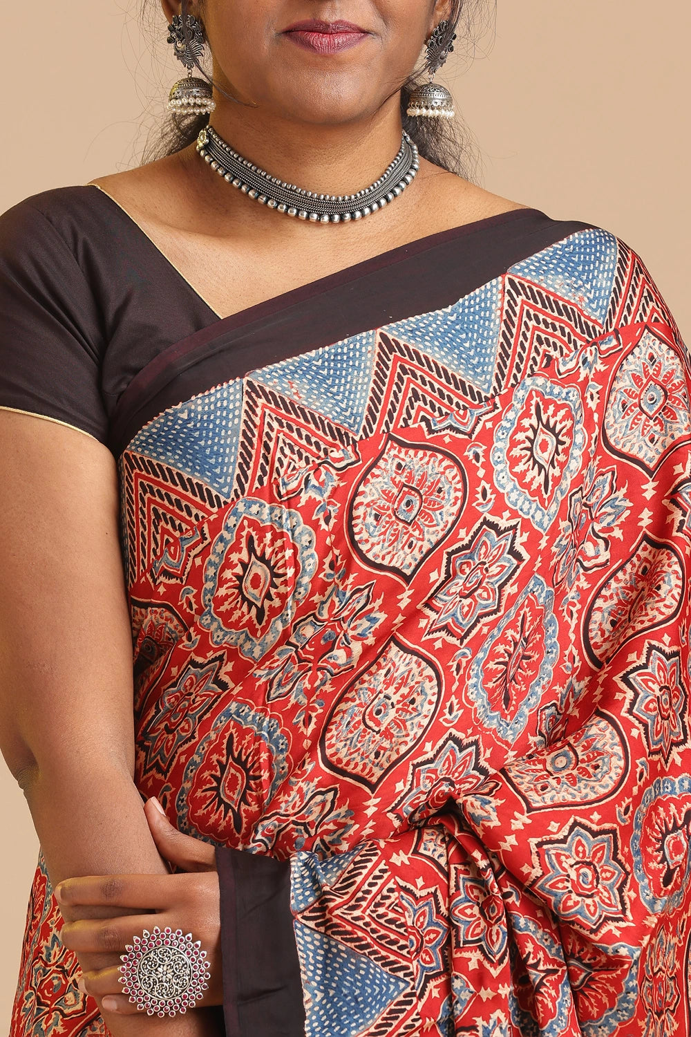 Red Harmony – Ajrakh Block Printed Modal Silk Saree