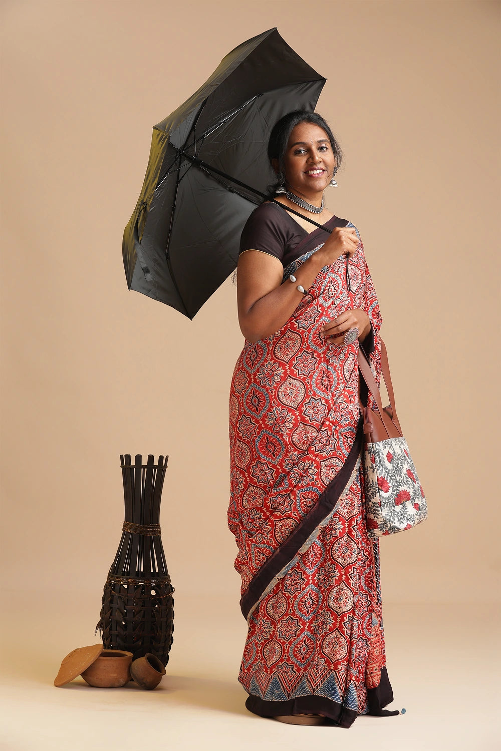 Red Harmony – Ajrakh Block Printed Modal Silk Saree